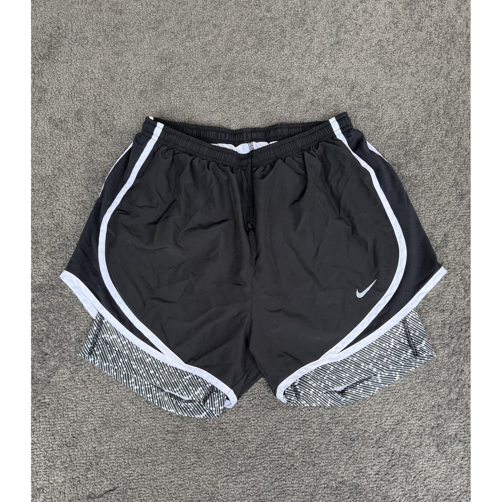 Nike Womens Dri-FIT 2-in-1 Running Shorts Black White Small Athletic Gym Workout